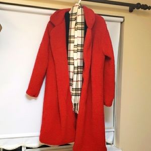 Open front Teddy Coat in Cranberry Red
